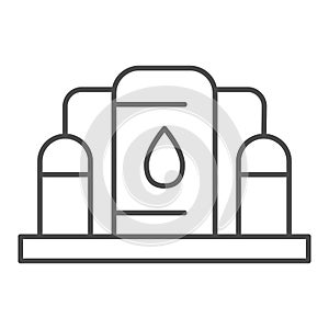 Fuel storage thin line icon. Underground reservoir system, flammable gas tanks station. Oil industry vector design