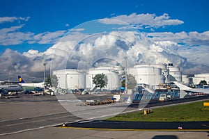 fuel tank with aircraft petrol at Frankfurt international airport
