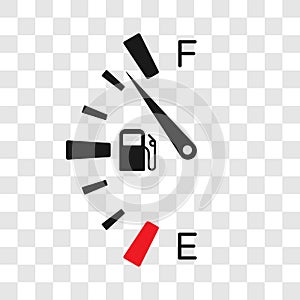 Fuel tank dial gage sign Transportation petrol level indicator symbol. Vector illustration on transparent background.