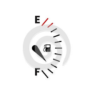 Fuel tank dial gauge sign. Transportation petrol level indicator symbol. Vector illustration