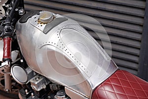 Fuel tank silver vintage motorbike cafe racer style ancient of motorcycle with retro chrome cap