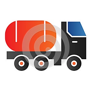 Fuel tank on truck flat icon. Chemical freight transport. Oil industry vector design concept, gradient style pictogram