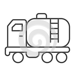 Fuel tank truck, gasoline tanker thin line icon, oil industry concept, cargo, gas, oil vector sign on white background