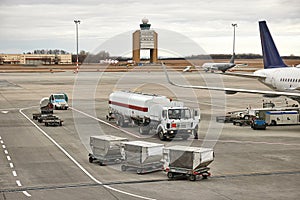 Fuel Tank Trucks at an airport with jet fuel