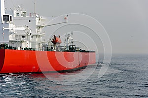 Fuel tanker sails in the sea