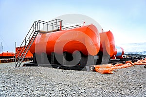 Fuel Tanks on Base Naval Orcadas, Argentine Antarctic Research Station with Museum, Laurie Island, one of the South Orkney Islands photo