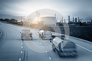 Fuel truck in motion on highway and blurred background