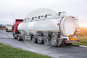 Fuel truck waiting in line for unloading at a fuel automobile refueling.