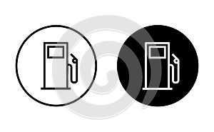 Fuel vector icons set. Gas station line symbol in circle