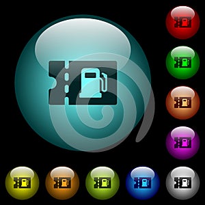 Fueling discount coupon icons in color illuminated glass buttons