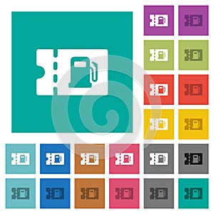 Fueling discount coupon square flat multi colored icons