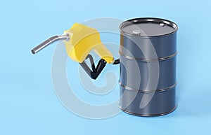 Fueling nozzle gasoline with oil barrel isolated on white background