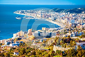 Fuengirola coastline on Costa del sol aerial view photo