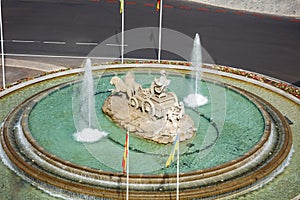 Fuente de Cibeles on the Squre in Madrid view from above, photo