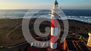 Fuerteventura . Canary island, El Cotilio village. El Toston lighthouse aerial video