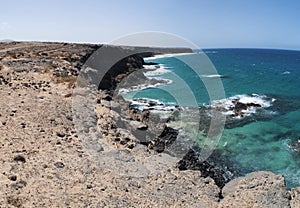 Fuerteventura, Canary islands, Spain, beach, sand, rocks, cliff, Escalera, waves, Ocean, nature, landscape, desert