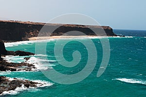 Fuerteventura, Canary islands, Spain, beach, sand, rocks, cliff, Escalera, waves, Ocean, nature, landscape, desert photo