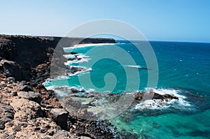 Fuerteventura, Canary islands, Spain, beach, sand, rocks, cliff, Escalera, waves, Ocean, nature, landscape, desert photo