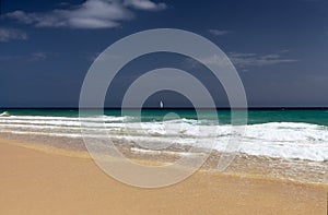 Fuerteventura, Canary Islands, wide sandy Playa del Matorral beach on Jandia peninsula