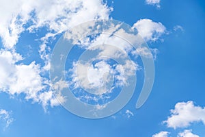 Fuffy clouds on bright blue sky background