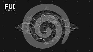 FUI GUI 3D Vector Landscape Scan Grid. Abstract futuristic background. Sci-Fi Hi-Tech design