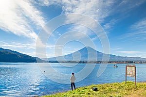 Fuji japan,fuji mountain at kawaguchiko lake snow landscape