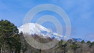 Fuji mount with snow on top in spring time at Yamanaka lake