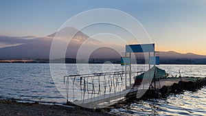 Fuji Mountain background sunset at Kawaguchi Lake