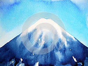 Fuji mountain fujisan and blue sky watercolor painting illustration