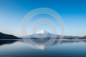 Fuji mountain Japan, landsapce with bule sky.