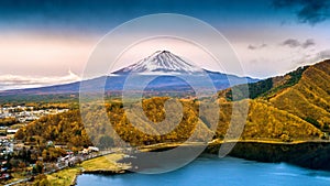 Fuji mountain and Kawaguchiko lake, Autumn seasons Fuji mountain at yamanachi in Japan