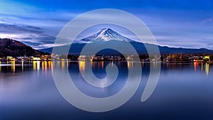 Fuji mountain and Kawaguchiko lake in morning, Autumn seasons Fuji mountain at yamanachi in Japan