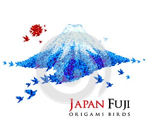 Fuji mountain shaped from origami birds