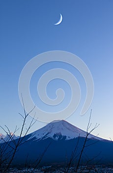 Fuji san in Japanese, Mount Fuji`s exceptionally symmetrical cone, which is snow capped for about five months a year. It is a wel