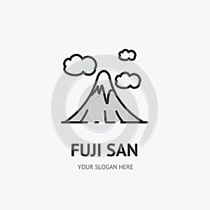 Fuji San Japanese Mountain Sign Thin Line Icon Emblem Concept. Vector