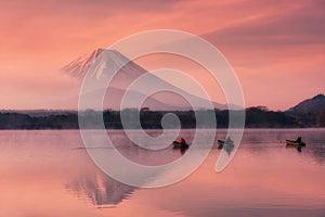 Fuji with twilight sky at Shoji lake, Japan