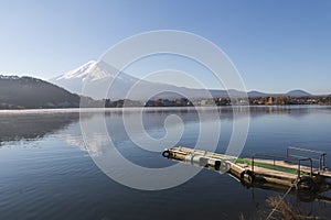 Fujiyama mountain and lake in autumn seanson