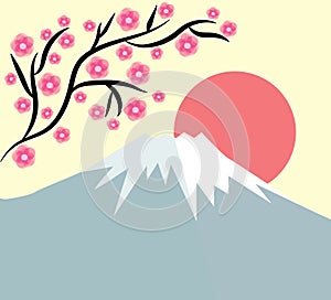 Fujiyama volcano and sakura branch