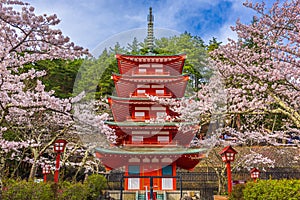 Fujiyoshida, Japan at Chureito Pagoda in Arakurayama Sengen Park during Spring photo