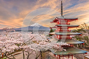 Fujiyoshida, Japan view of Mt. Fuji and Pagoda