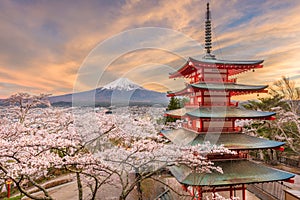 Fujiyoshida, Japan view of Mt. Fuji and Pagoda photo