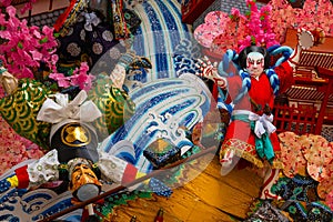 Kazari Yamakasa or large stationary festival floats at Kushida shrine, used during the Hakata Gion