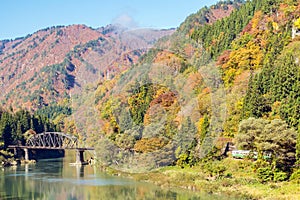 Fukushima Black Bridge Tadami River Japan