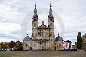 Fulda Cathedral with a cloudy sky in the background, in Fulda, Germany