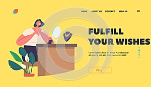 Fulfil your Wishes Landing Page Template. Woman Adorned In Beautiful Jewelry Sitting front of the Mirror