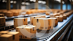 Fulfillment Center with Conveyor Belt and Packages a Snapshot of E-Commerce Logistics