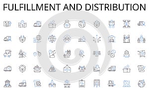 Fulfillment and Distribution line icons collection. Thrills, Expeditions, Escapades, Quests, Adrenaline, Explorations