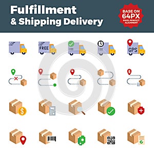 Fulfillment and shipping delivery flat icons