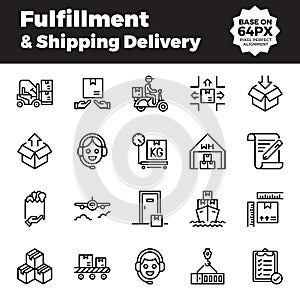 Fulfillment and shipping delivery outline icons