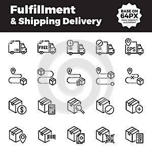 Fulfillment and shipping delivery outline icons